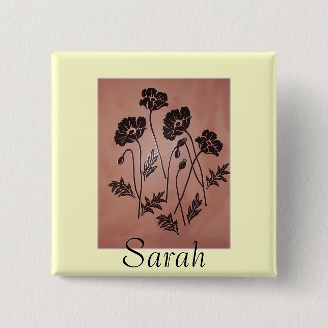 Vintage Velvet Poppies 2 Inch Square Button (Front)