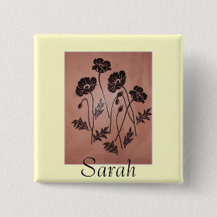 Vintage Velvet Poppies 2 Inch Square Button