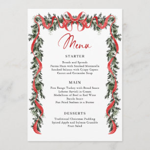 Vintage Velvet Red Bow Ribbon Christmas Party Menu