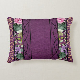 Vintage Velvet Victorian Purple Floral Tapestry Accent Pillow