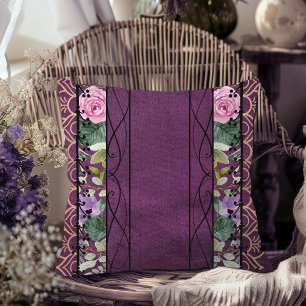 Vintage Velvet Victorian Purple Floral Tapestry Throw Pillow