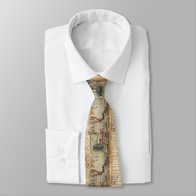 Vintage Venice Canal with Handwritten Script Tie (Tied)