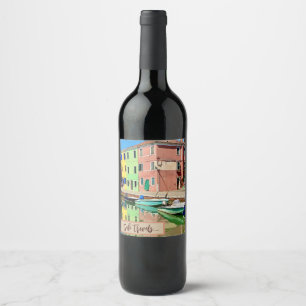 Vintage Venice Italy  Burano Canals Travel Wine Label