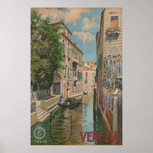 Vintage Venice Italy Canal Gondola Poster (Front)
