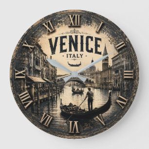 Vintage Venice Italy Gondola Canal Travel Large Clock