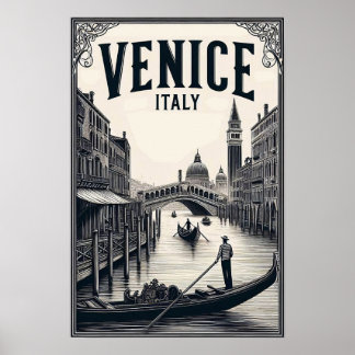Vintage Venice Italy Gondola Travel Poster