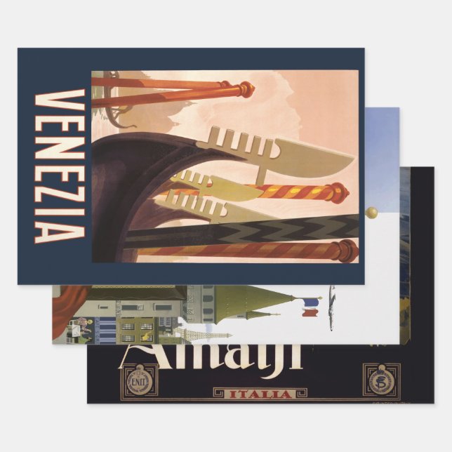Vintage Venice Italy Gondola Travel Wrapping Paper Sheet (Set)
