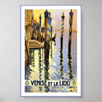 Vintage Venice Italy Gondola Venise Lido Poster