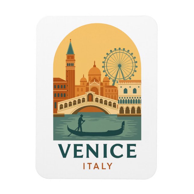 Vintage Venice Italy Travel Magnet – Retro Gondola (Vertical)