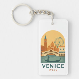 Vintage Venice Italy Travel Retro Gondola and City Keychain