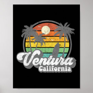 Vintage Ventura Beach California Ca Surfing Retro Poster