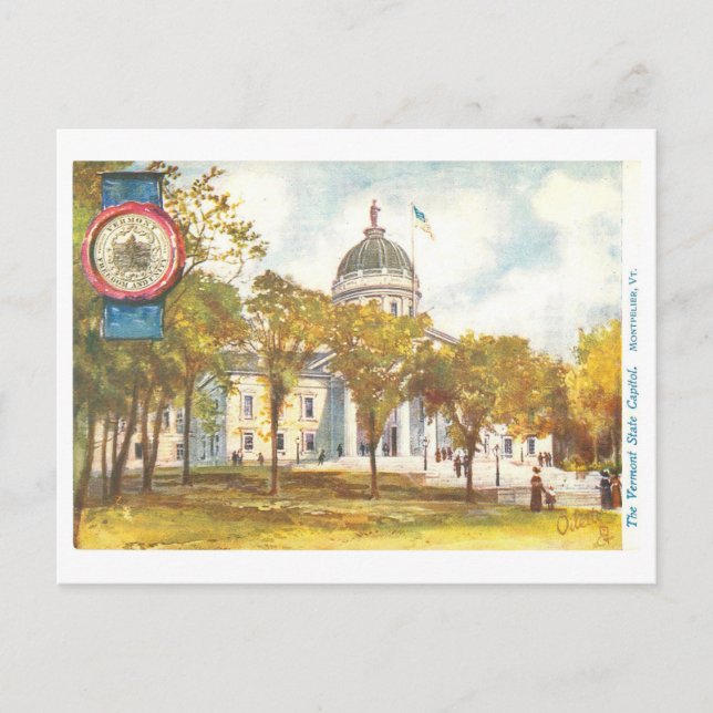 Vintage Vermont Capitol with Seal Postcard (Front)