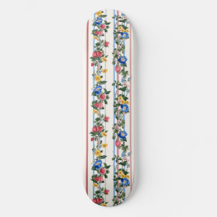 Vintage Vertical Strawberry Floral Stripe Pattern Skateboard