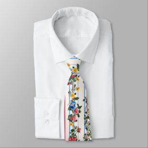 Vintage Vertical Strawberry Floral Stripe Pattern Tie