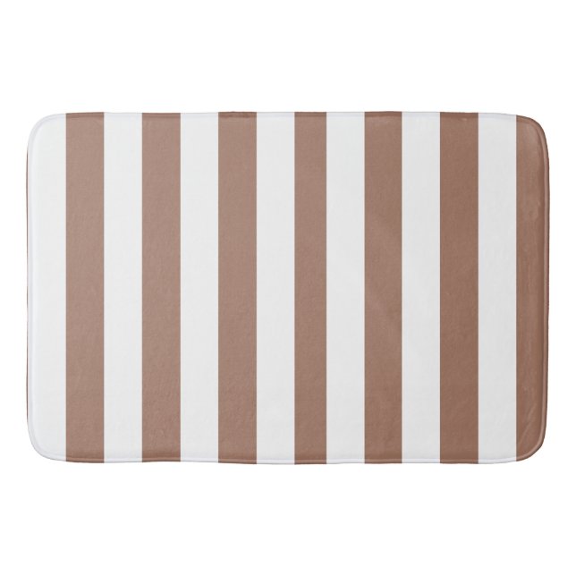 Vintage Vertical Stripes Mocha Mousse White Bath Mat (Front)