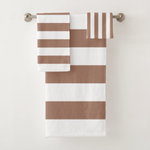 Vintage Vertical Stripes Mocha Mousse White Bath Towel Set