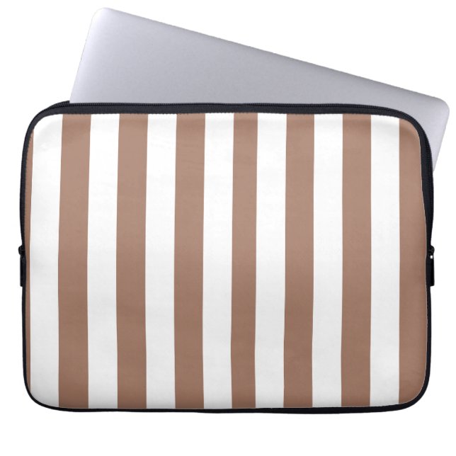 Vintage Vertical Stripes Mocha Mousse White Laptop Sleeve (Front)