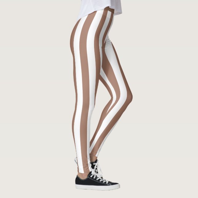 Vintage Vertical Stripes Mocha Mousse White Leggings (Right)