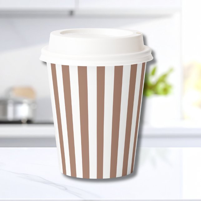 Vintage Vertical Stripes Mocha Mousse White Paper Cups (Creator Uploaded)