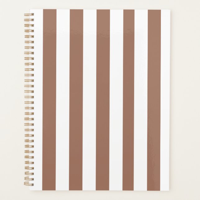 Vintage Vertical Stripes Mocha Mousse White Planner (Front)