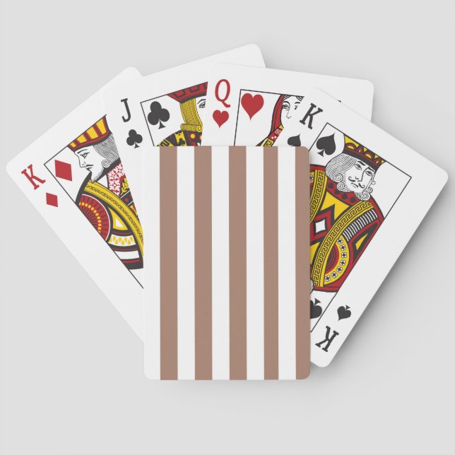 Vintage Vertical Stripes Mocha Mousse White Playing Cards (Back)