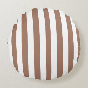 Vintage Vertical Stripes Mocha Mousse White Round Pillow