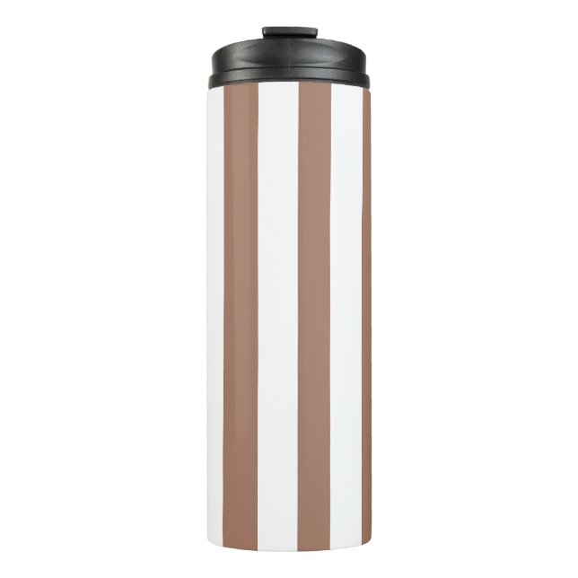 Vintage Vertical Stripes Mocha Mousse White Thermal Tumbler (Front)