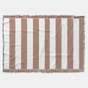 Vintage Vertical Stripes Mocha Mousse White Throw Blanket