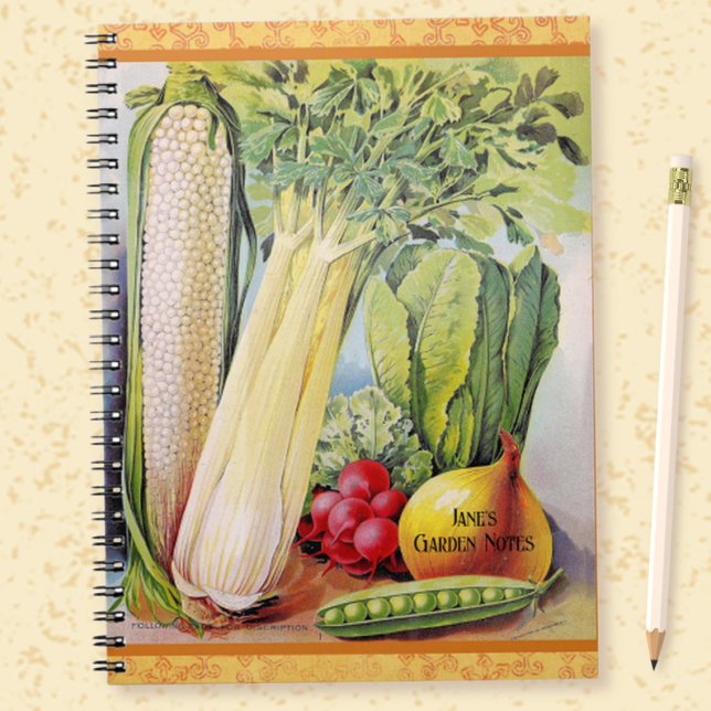 Vintage Vetable Art Personalized Garden Notebook (Creator Uploaded)