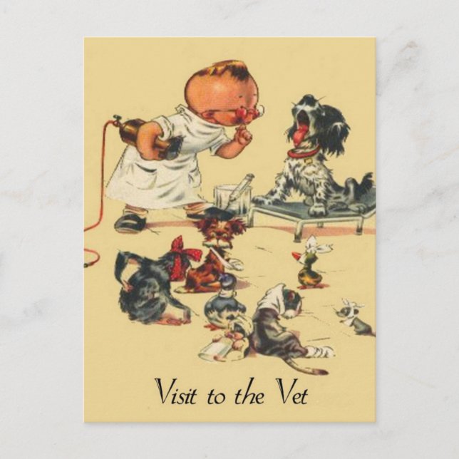 Vintage Veterinarian Visit to the Vet Postcard (Front)