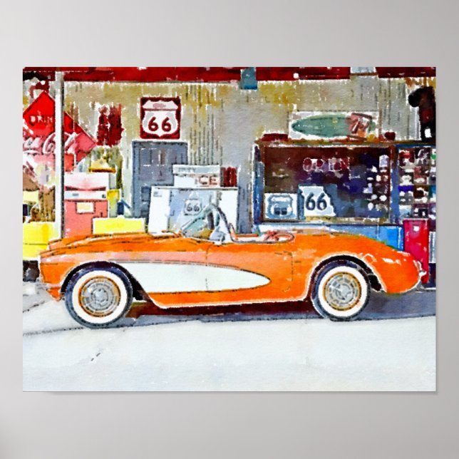 Vintage Vette Route 66 Car Poster (Front)