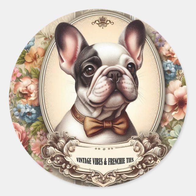 Vintage Vibes & Frenchie Ties Classic Round Sticker (Front)
