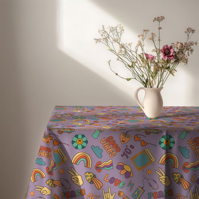 Vintage Vibes Tablecloth 70s Pastel Dining Art (Vintage Vibes Tablecloth 70s Pastel Dining Art)
