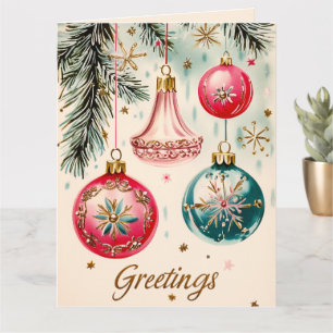 Vintage Vibrant Christmas Ornaments Card