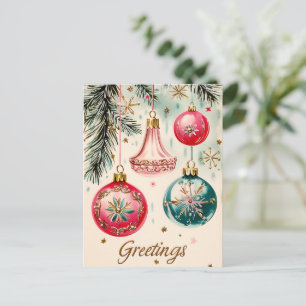 Vintage Vibrant Christmas Ornaments Postcard