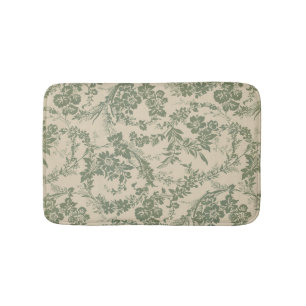 Vintage Vibrant Green Floral Pattern Bath Mat