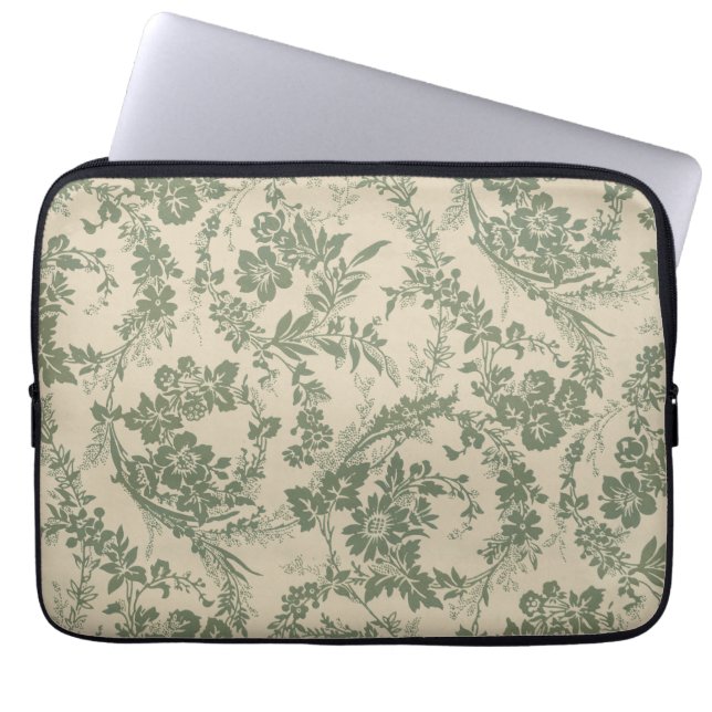 Vintage Vibrant Green Floral Pattern Laptop Sleeve (Front)