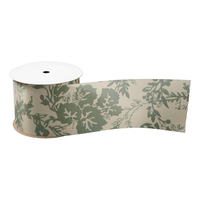 Vintage Vibrant Green Floral Pattern Satin Ribbon (Spool)