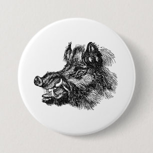 Vintage Vicious Wild Boar w Tusks Template 3 Inch Round Button