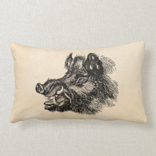 Vintage Vicious Wild Boar w Tusks Template Lumbar Pillow