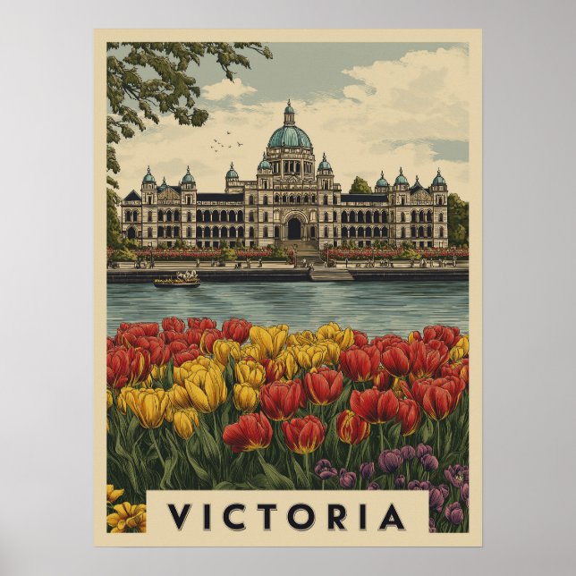 Vintage Victoria British Columbia Travel Poster (Front)