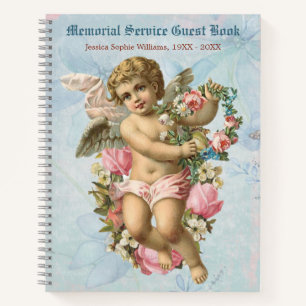 Vintage Victorian Angel Blue Memorial Guest Book