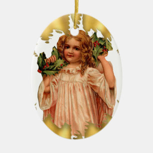 Vintage Victorian Angel Ceramic Christmas Ornament