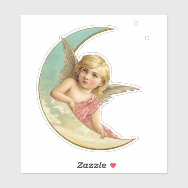 VINTAGE VICTORIAN ANGEL MOON TRANSPARENT STICKER (Sheet)