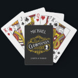 Vintage Victorian Art Elegant Black Groomsmen Gift Playing Cards<br><div class="desc">Celebrate your special day with this exquisite Victorian era-inspired Playing Card Groomsmen Gifts, the perfect blend of classic elegance and contemporary flair. These meticulously designed playing cards are more than just a deck; they are a customized, personalized gift that adds a touch of sophistication to weddings, bachelor parties, engagement parties,...</div>