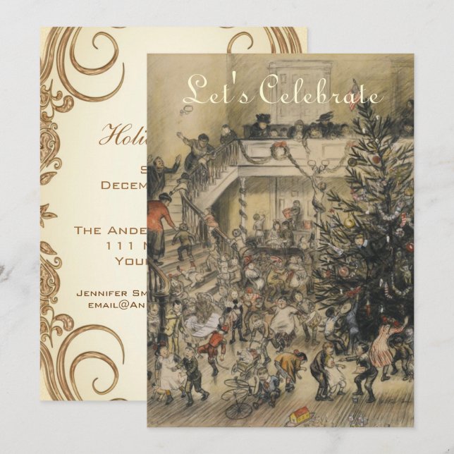 Vintage Victorian Art Holiday Christmas Party Invitation (Front/Back)