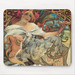 Vintage Victorian Art Nouveau by Alphonse Mucha Mouse Pad