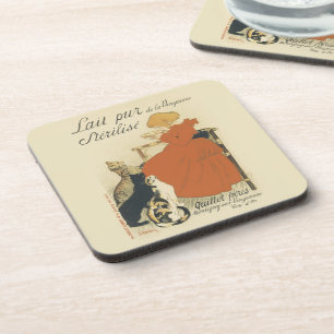Vintage Victorian Art Nouveau, Girl with Milk Cats Coaster