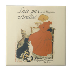 Vintage Victorian Art Nouveau, Girl with Milk Cats Tile