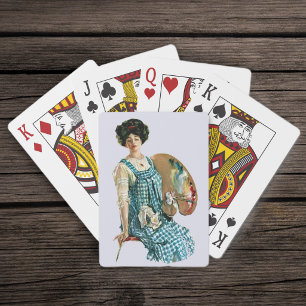 Vintage Victorian Artist Lady Painter Palette Playing Cards